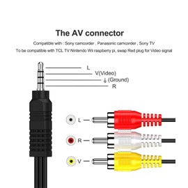 Av Cable, 3.5mm to RCA AV Output Cable for TV, Smartphones,MP3, Tablets,Speakers,Home Theater - 5ft
