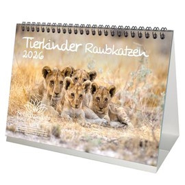 Tierkinder Predatory Cats DIN A5 Desk Calendar for 2026 Various Predatory Cats – Gift Set Contents: 1 x Calendar, 1 x Christmas Pendant (Total 2 Pieces)