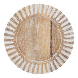 Occasion Gallery Natural Mango Wood Ribbed Wooden Fine Dining Holiday Special Occasion Plate Charger, 13" Round, (set of 4)