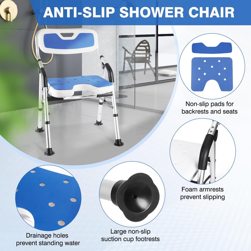 DEWEL Foldable Shower Chair for Elderly and Disabled, Folding Shower