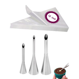 Cupcake & Doughnut Filler Tool with 3 Bismarck Piping Tips and 20 Disposable Piping Bags 12 inch