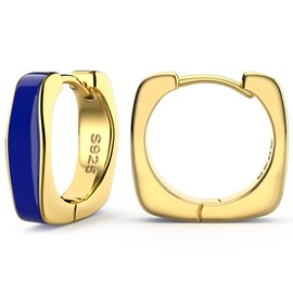 arete de aro chapados en oro de 14 quilates para mujer, de color neón, pequeños aretes gruesos y modernos Y2K cuadrados y redondos, aretes preparados hipoalergénicos, Oro amarillo, No es una piedra preciosa