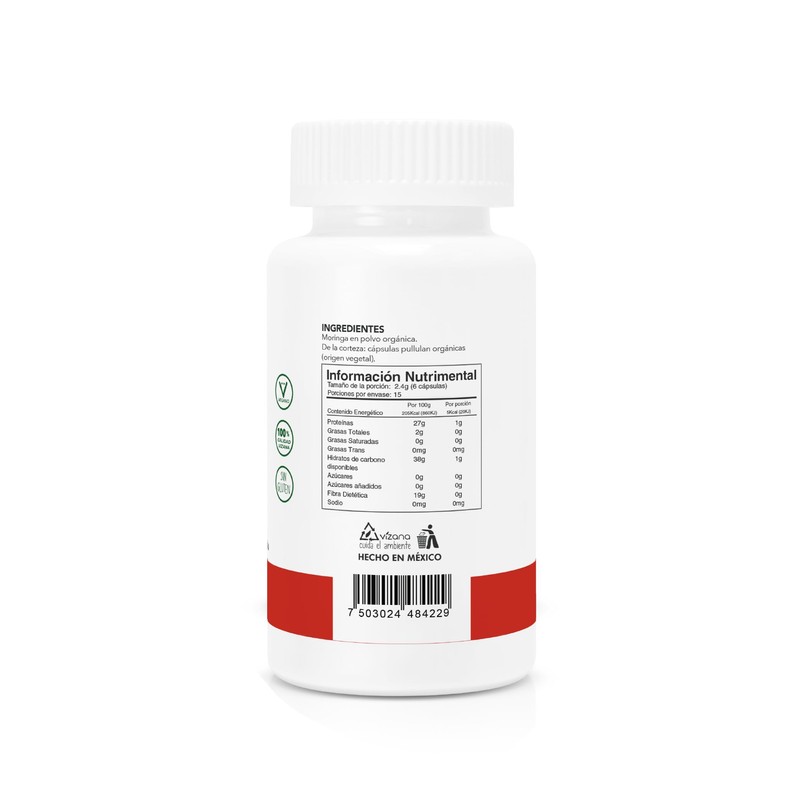 VIZANA NUTRITION | Moringa Orgánica Certificada en Cápsulas Pullulan Orgánica