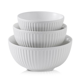 HASENSE Ceramic Ribbed Nesting White Bowls 1.5/1/0.5 Qt For Kitchen, Cooking, Baking and Serving Salad Bowls for Pasta, Small Mixing Bowls of 3, Modern Space Saving Dishes for Kitchen