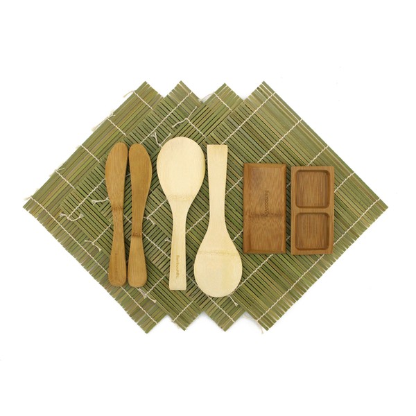 Sushi Making Kit 2 SETS of Green Bamboo Rolling Mats,