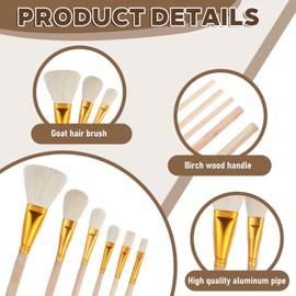 Heyumybit 10 Pcs Pottery Glaze Brushes,Glazing Goat Hair Blending Brush,Ceramics Tools Set,Watercolor Wool Brush,Pottery Wool Art Paintbrush Tool for Oil Pottery Acrylic