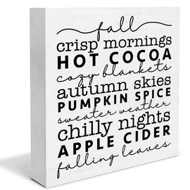 Autumn Fall Wooden Sign Fall Home Decor for Desk Table Shelf Tabletop, 5 x 5 Inches