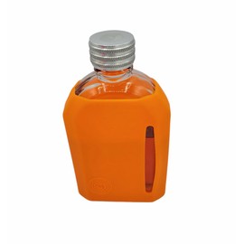 200ml Glass Flask Silicone Sleeve, Billet Aluminum CNC Cap, Premium Hand Blown Custom Glask (Orange)