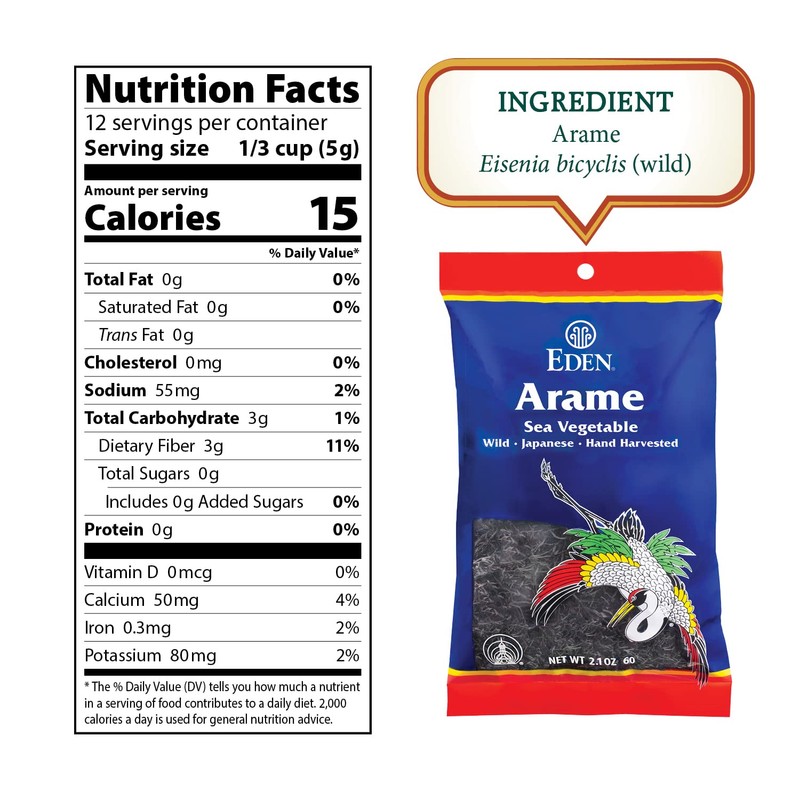 Eden Arame, Japanese Wild Sea Vegetable, Natural Seaweed, Hand Harvested,