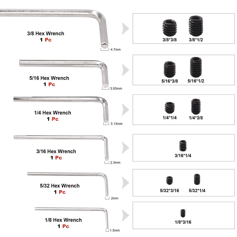 Hilitchi 230Pcs Socket Set Screw Assortment in SAE Sizes Internal
