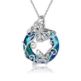 VONALA Sterling Silver Butterfly Pendant Necklace with Crystal Birthday Christmas Mother's Day Jewellery Gifts for Women Girls Mother, Sterling Silver, Cubic Zirconia