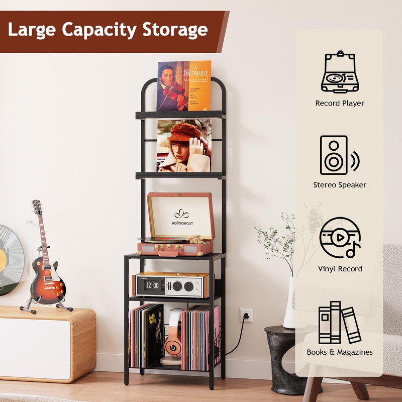 Homsorout Record Player Stand with Vinyl Storage - 5-Tier Turntable