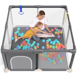 Baby Playpen 47x47 Inch in Small Play Pen Playards, Playpen for Babies and Toddlers, Baby Play Yard Safety Gate Fence for Indoor & Outdoor Kids Activity Center Play Area, Anti-Fall, Grey