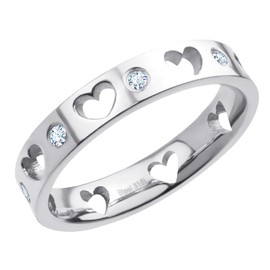 555Jewelry 4mm Stainless Steel Heart Rings for Women, Cubic Zirconia Rings for Ladies, CZ Engagement Proposal Eternity Wedding Band Statement Promise Rings for Her, US Size 8, Silver