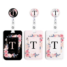 3 Set A-Z Letter ID Badge Holder with Clip Badge Reels Retractable Heavy Duty,Keychain，ID Holder for School Nurse Office T