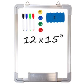 Whiteboard Set - 12 x 15 in Dry Erase Board with 1 Magnetic Dry Eraser, 4 Dry Wipe Markers and 4 Magnets - Small White Board Wall Hanging Marker Board for Home Office School (12x15)