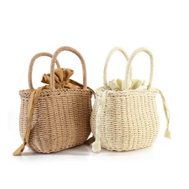 Cirsaeur Rattan Bag, Basket Bag, Rattan Bag, Women's, Tote Bag, Bucket Bag, Hand-woven Back, Round Shoulder Bag, Rattan, Large Capacity, Cute, Stylish, Beach Straw Bag, Tote Bag, Bucket Bag, Type, Summer Hand Knitted, Beach Straw Bag (Khaki)