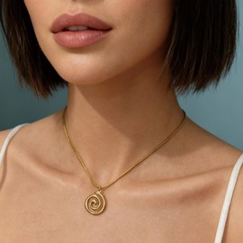 Plikin Spiral Necklace 14K Gold Plated Statement Necklace Chunky Swirl Pendant Non Tarnish Trendy Jewelry for Women