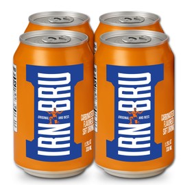IRN-BRU Original Scottish Sparkling Soda, Citrus Flavored Carbonated Drink - Sparkling Flavored Soft Drink, 32 Flavor Recipe, 11.1 fl oz Cans, Pack of 4