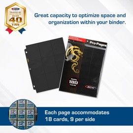 BCW Double-Sided 9-Pocket Pages Holder - 10 Black Pages | Trading Card Binder Sheets | Secure Side Loading | Ideal Card Storage and Display Solution