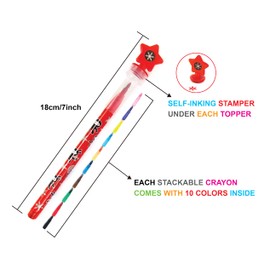 TINYMILLS 24 Pcs Ninjas 2 in 1 Stackable Stacking Crayon with Extra Stamper Topper, Kids Party Favors, Goodie Bag Stuffers, Classroom Rewards, Prizes