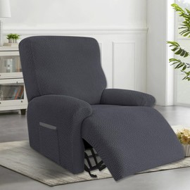 XJJAUGKLY Set of 4 Armchair Protectors for Recliner Chairs, All-Inclusive Stretch Armchair Cover, Washable Armchair Cover with Pockets, Armchair Cover, Sofa Cover, for TV Chair, Lounger, Armchair