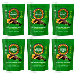 Heavenly Organics Mint Chocolate Honey Patties, (6 Bags) Made with 100% Organic Cocoa and 100% Organic Raw White Honey; Non-GMO, Fair Trade, Kosher, Dairy & Gluten Free, No Sugar Added, sweeten with honey, chemical free, glyphosate, antibiotic-free