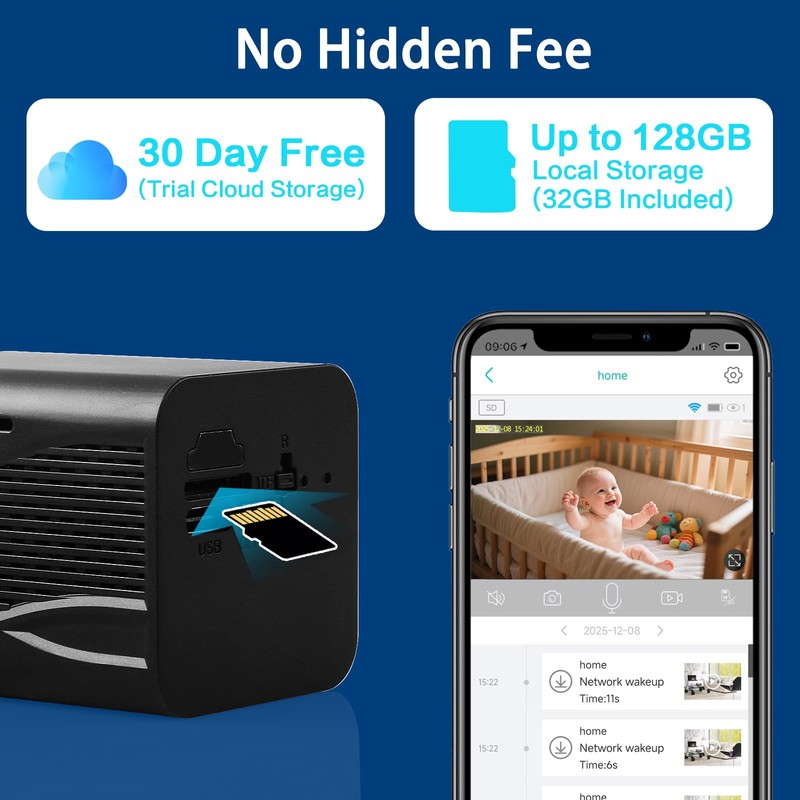 Anssipo Wireless Small Indoor Security Camera, 32GB SD Card No