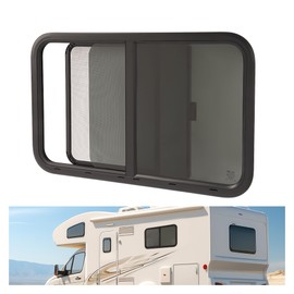 Wutist 35" W X 22" H RV Window Teardrop Horizontal Slide RV Window W/Net Screen, Trim Ring For 1-1/2" Wall Thickness For Cargo Travel Trailer, Camper, Cargo Van