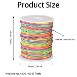 1mm x 100m Elastic Cord Rainbow Color Beading Cord Fabric Stretch Crafting String for DIY Bracelets Jewelry Making Braided Hair Tie Pony Beads Toys