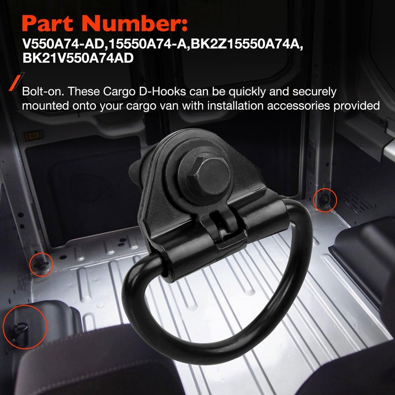 6PCS Cargo D-Hooks Compatible with 2015-2023 Ford Transit 150 250