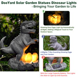 DooYard Solar Garden Statues Dinosaur Lights for Outside, Yard Decorations Outdoor, Garden Decor Unique Birthday Housewarming Garden Gifts for Mon,Women