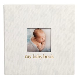 Pearhead Deer Print Linen Baby Book, Keepsake Memory Book for Baby Boy or Girl, With Baby Photo Insert, Timeless Spiral Bound Scrapbook, Soft Woodland Theme