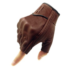Harssidanzar Mens Motorcycle Gloves Half Finger Goatskin Leather Gloves GM037CA, Saddle, Size Small