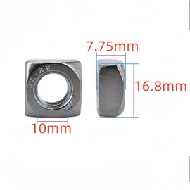 M10 Square Nuts, Machine Screw Nuts, 304 Stainless Steel, Metric, 12Pcs