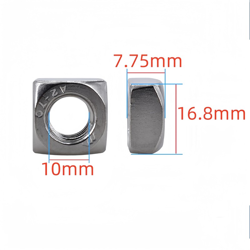 M10 Square Nuts, Machine Screw Nuts, 304 Stainless Steel, Metric,