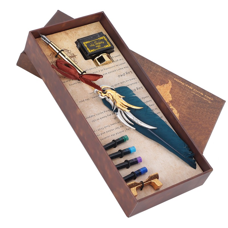 Feather Pen Calligraphy Writing Vintage Set Metal Retro Dip Quill