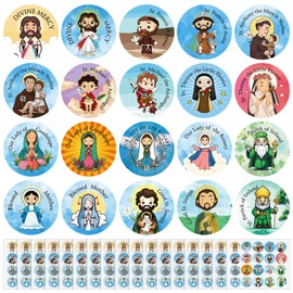 Frienda 600 Pcs Christian Religious Stickers Mini Saints Catholic Stickers Bulk Bible VBS Jesus Cutouts Easter Religious Cutouts He is Risen Cartoon Drawn Art Scripture Craft for Church Sunday School