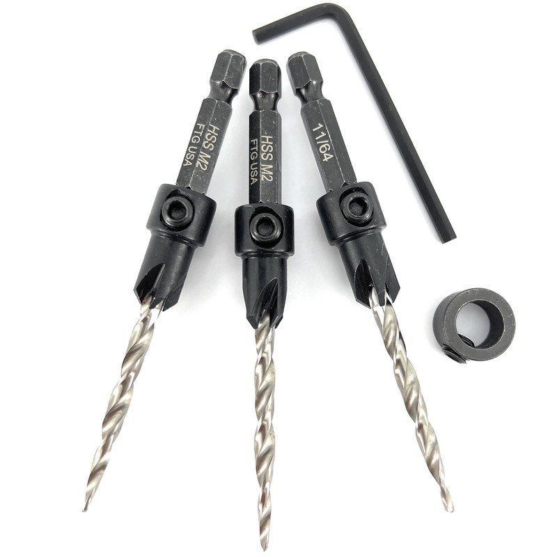FTG USA Countersink Drill Bit Set for Wood with Tapered