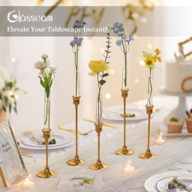 Glasseam 3 Pcs Glass Bud vase for Taper Candle Holder, Fit 22mm Candlestick