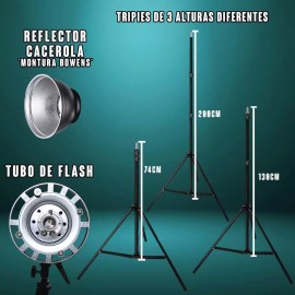 Strobe lite plus Flash Tripié Uso Rudo Set Desmontable Acero Caja Luz Difusor
