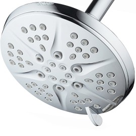 HOTEL SPA - Shower Head High Pressure - 6 Inch Rain Shower Head, 6-Setting - Notilus Showerhead with Brass Metal Connection Nut, Angle-Adjustable Ball Joint, Touch Clean Jets, Showerspa (Chrome)
