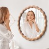 Irregular Wall Mirror,Wood Round Farmhouse Mirror Unique Vanity Mirror,20" Nature