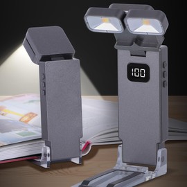 Dott Arts Book Light,Dual-Heads Reading Light for Bedtime with Screen Display.Rechargeable Ultralight Clip on LED Bookmark Lamp with 5 Color,6 Brightness Levels,1000mAh,Timer Function.Black