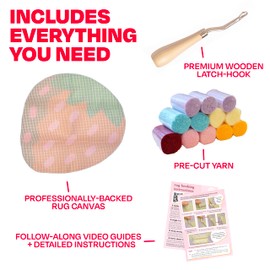 CRAFT CLUB Strawberry Dreaming Rug Kit | DIY Latch Hook Kits for Adults | Pre-Cut Yarn I Colourful Design for Home | Office | Kids Rooms | Bathroom | Complete Crafts for Adults & Kids | 59cm x 53cm
