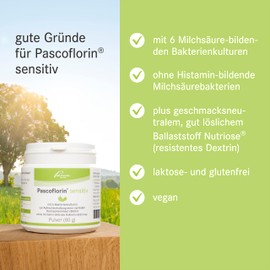 Pascoflorin sensitive: dietary supplement with lactic acid forming bacterial cultures - without histamine-forming bacterial strains - vegan, lactose and gluten free - 80 g