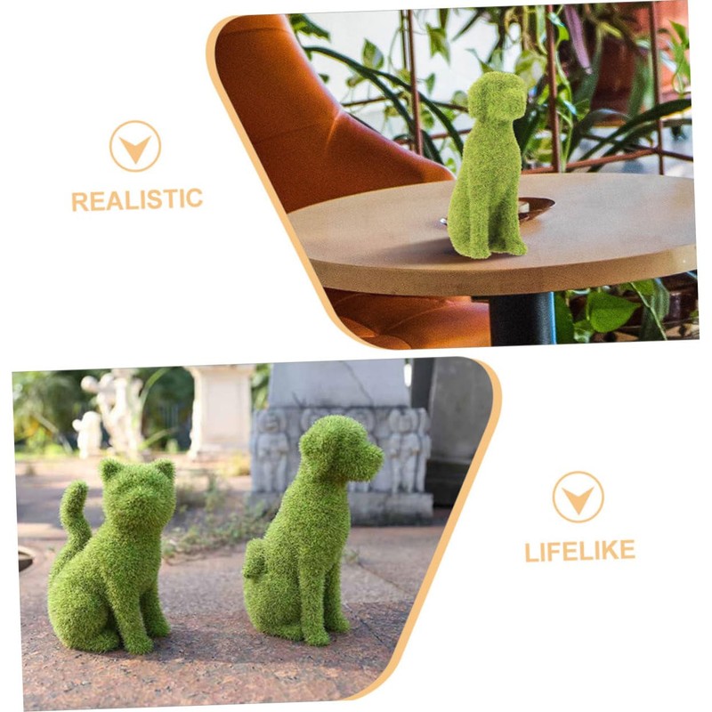 Abaodam 2pcs Faux Moss Dog Cat Figurines Realistic Simulation Outdoor