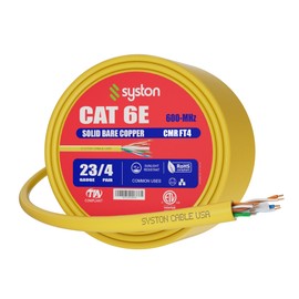 Syston Cable Technology Cat6e Ethernet Internet Cable - 10 FT，600MHz 23AWG Solid Bare Copper Wire Outdoor/Indoor Suit, No Ends 10 Ft to 1000 Ft Available, Heat Resistant Riser Rated - CMR