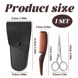 3 PCS Beard Scissors for Men,Professional Stainless Steel Moustache Scissors with Comb and Storage Bag,Multi-Function Moustache Kit for Eyebrows,Beard