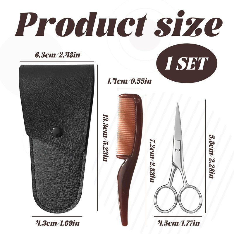 3 PCS Beard Scissors for Men,Professional Stainless Steel Moustache Scissors